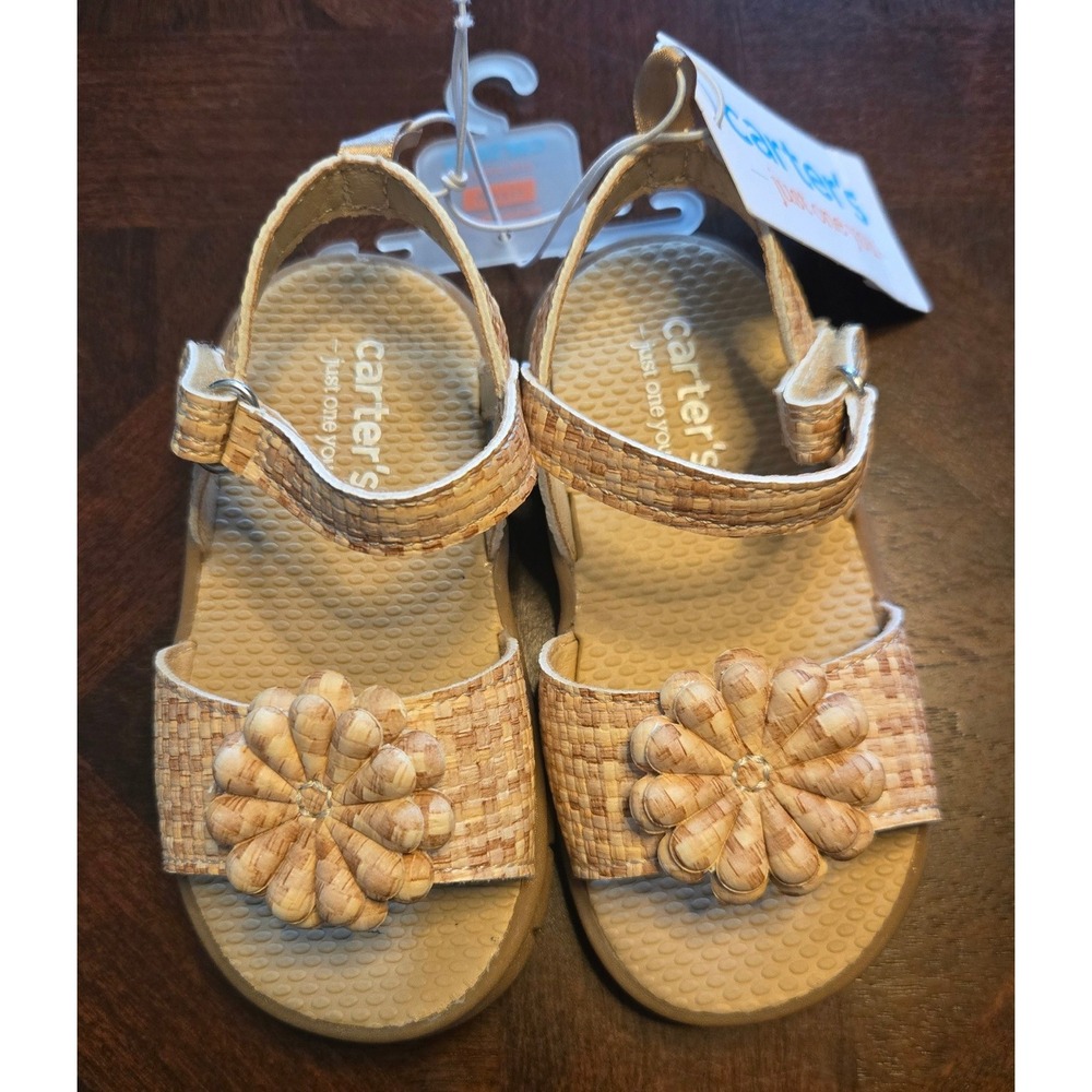 Carters Just One You Toddler Girls Tan Woven Floral Walking Sandals Size 6 NEW